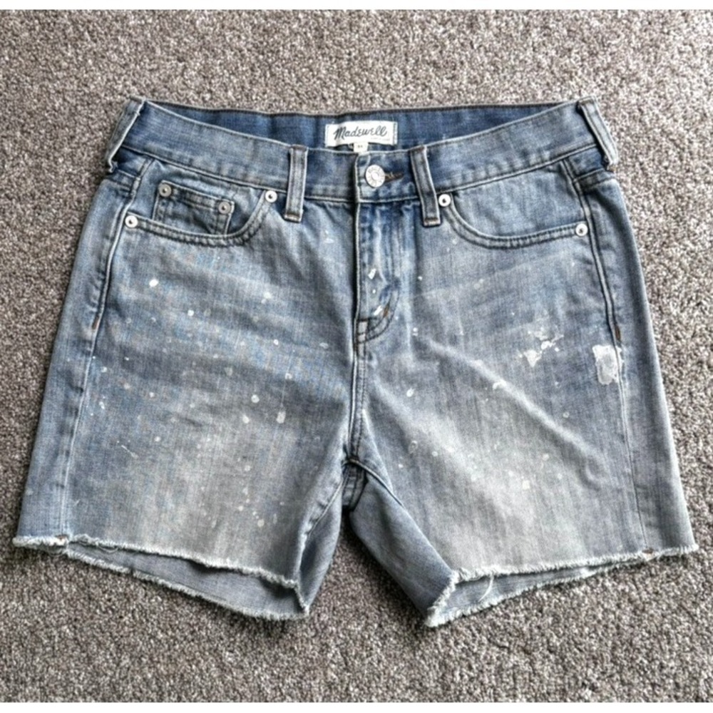 Madewell Denim Shorts Womens 25 Tag 30 Measure Paint Splat Raw Hem Fade Thrashed